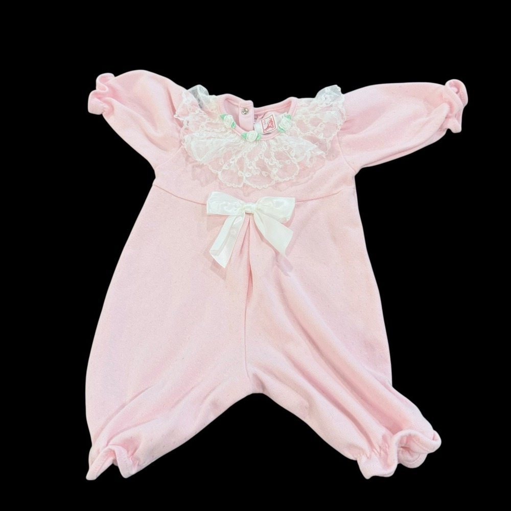 Infant Girls 3–6 M Buster Brown Pink‎ Romper Lace Collar Roses And Bow Accents